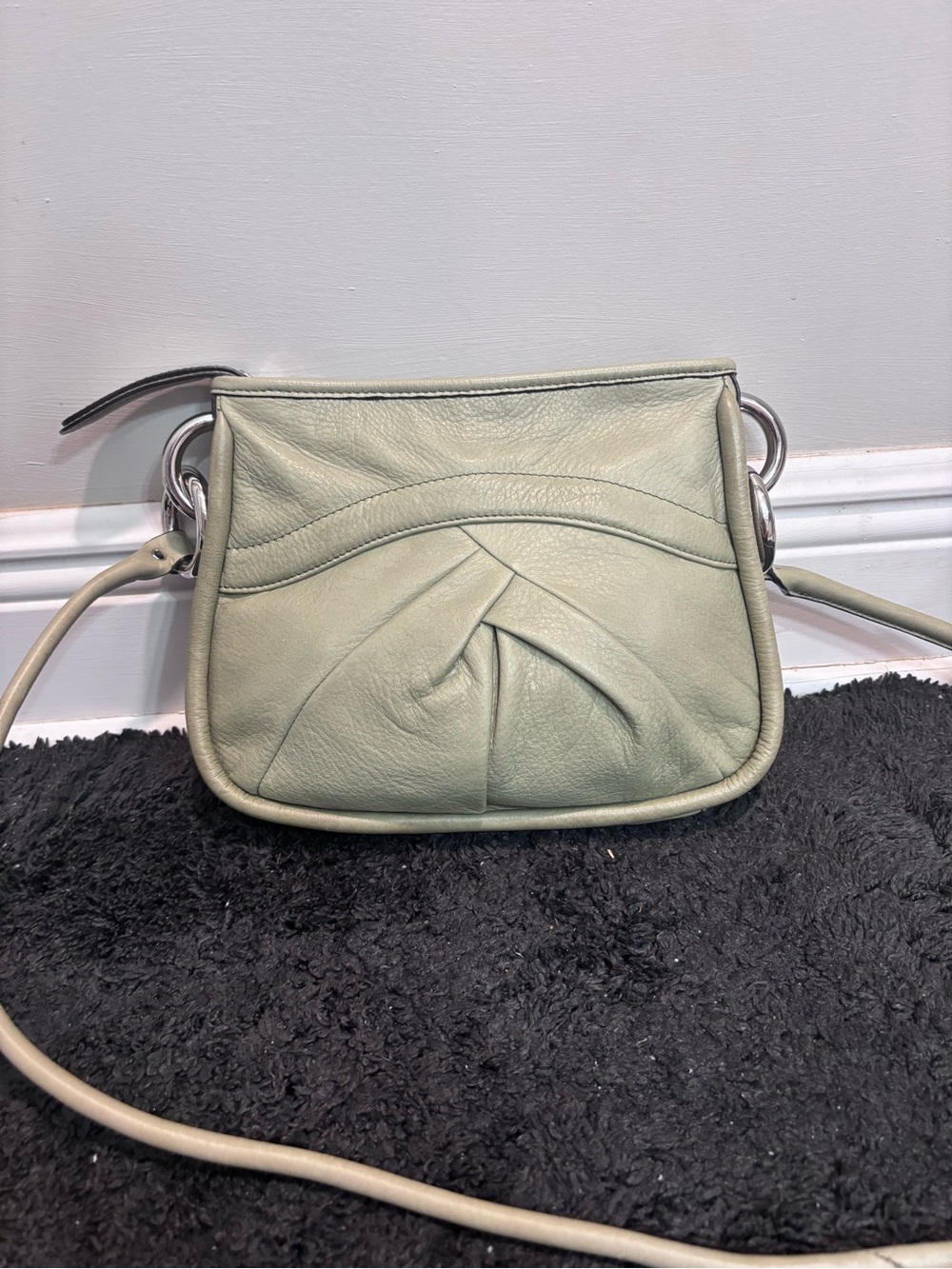B. Makowsky Kiev Hobo Bag Sage Green Pebbled Genuine Leather Shoulder Purse